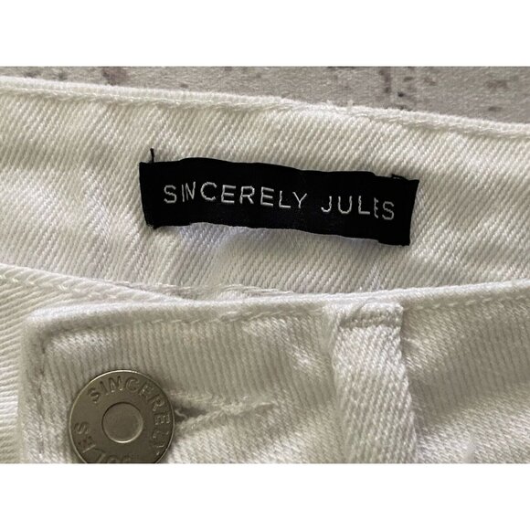 Vintage 1990s Sincerely Jules High Rise Kick Bell Crop Mom White Jeans Sz 30/24 - Picture 7 of 15